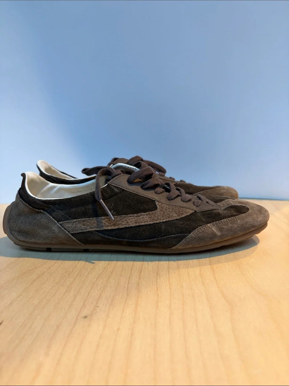 Zara Men's Brown Suede and Dark Brown Lace-Up Sneakers